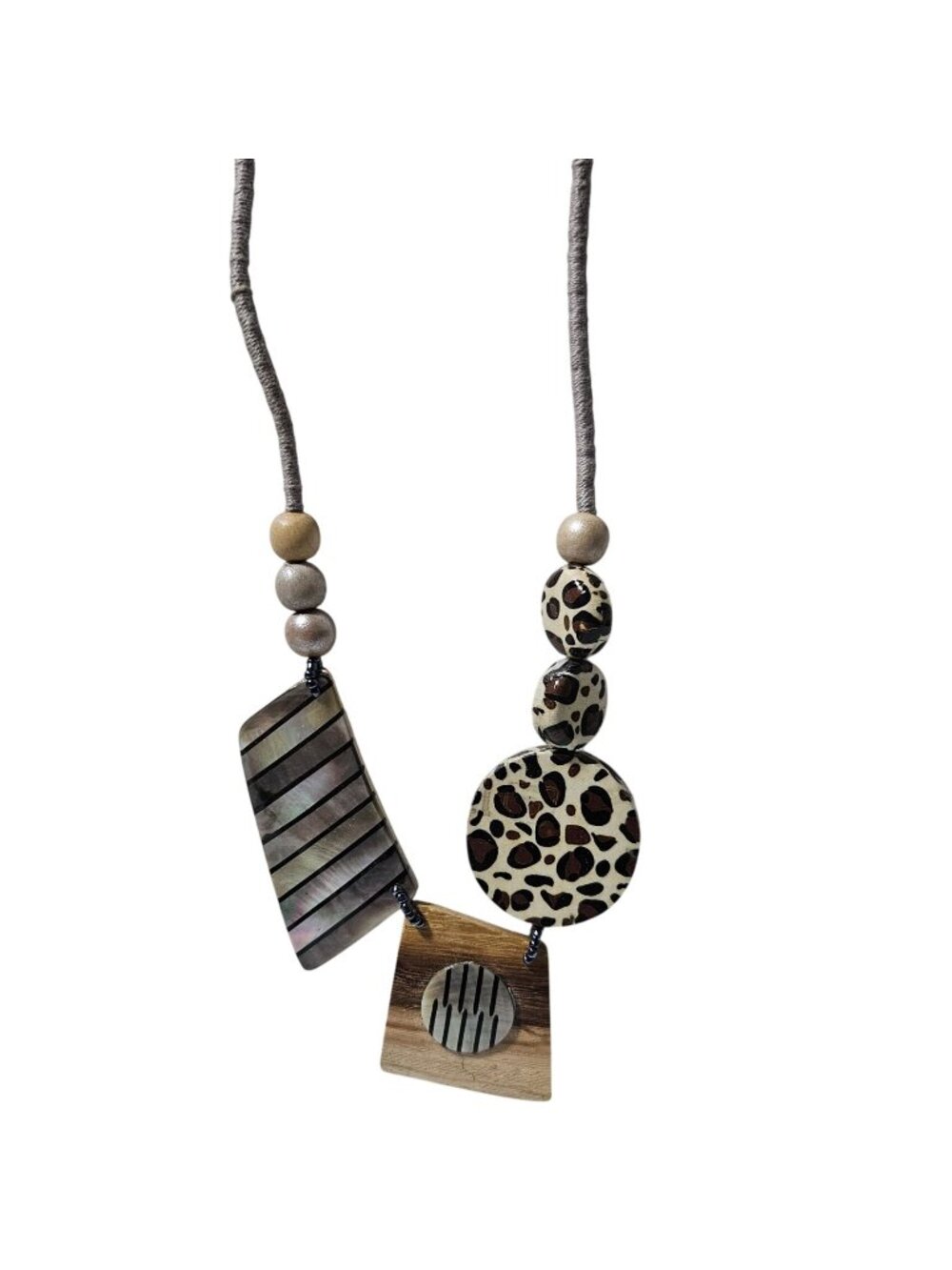 Handcrafted Abstract Pendant Necklace Leopard Print Mother of Pearl Art Deco